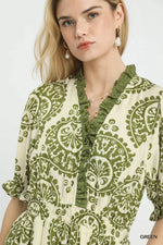 Umgee Paisley Smocked Waist Midi Dress