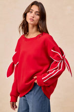 BiBi Bow Detail Sleeves Fleece Sweatshirt