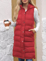 Full Size Snap Down Hooded Padded Longline Vest Coat Plus Size