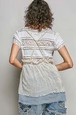 POL Subtle Stripe Pattern Cross-Back String Top with Center Tie Detail