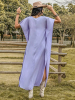 Side Slit Tie Neck Flutter Sleeve Dress