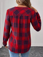 Plaid Half Button Long Sleeve Blouse