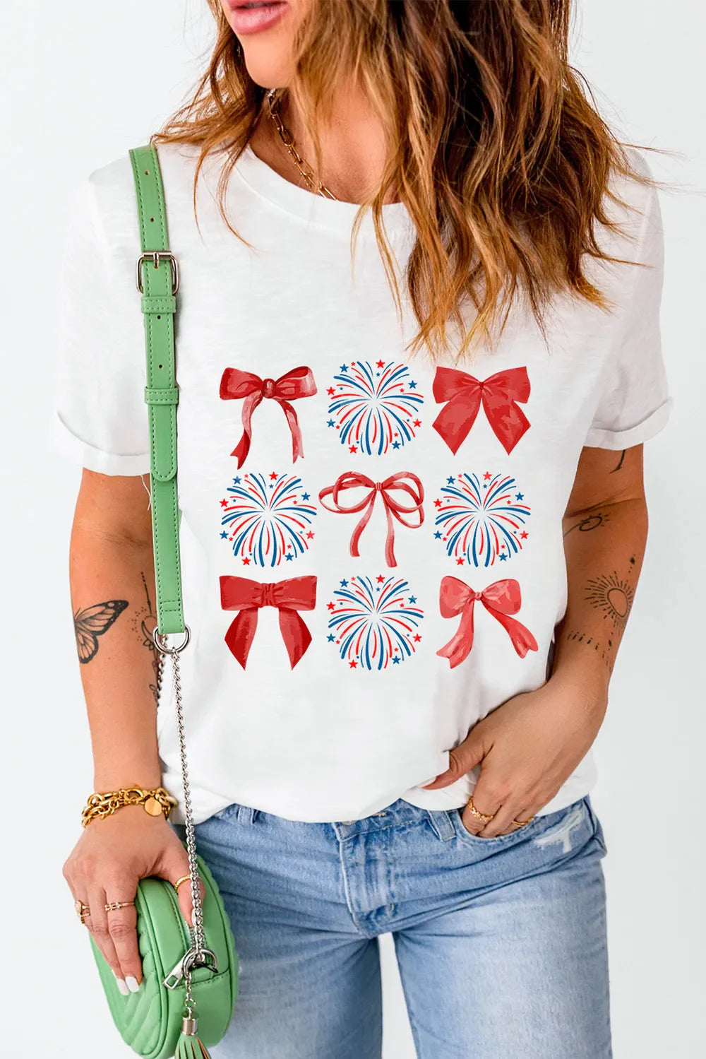 Bow Graphic Round Neck Short Sleeve T-Shirt