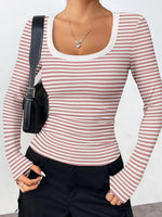 Striped Long Sleeve Scoop Neck T-Shirt