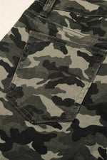 Camouflage Print Multi Pocketed Womens Denim Pants
