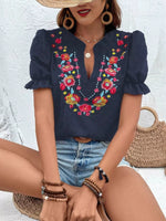 Floral Embroidered Puff Sleeve Blouse