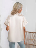 Button Down Collared Neck Short Sleeve Satin Shirt