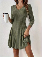 Ribbed Knit Long Sleeve A-Line Dress