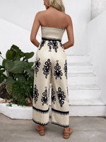 Smocked Printed Wide Leg Jumpsuit