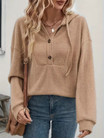 Button-Front Drawstring Hoodie