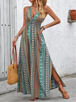 Tied Back Printed Sleeveless Maxi Slit Dress