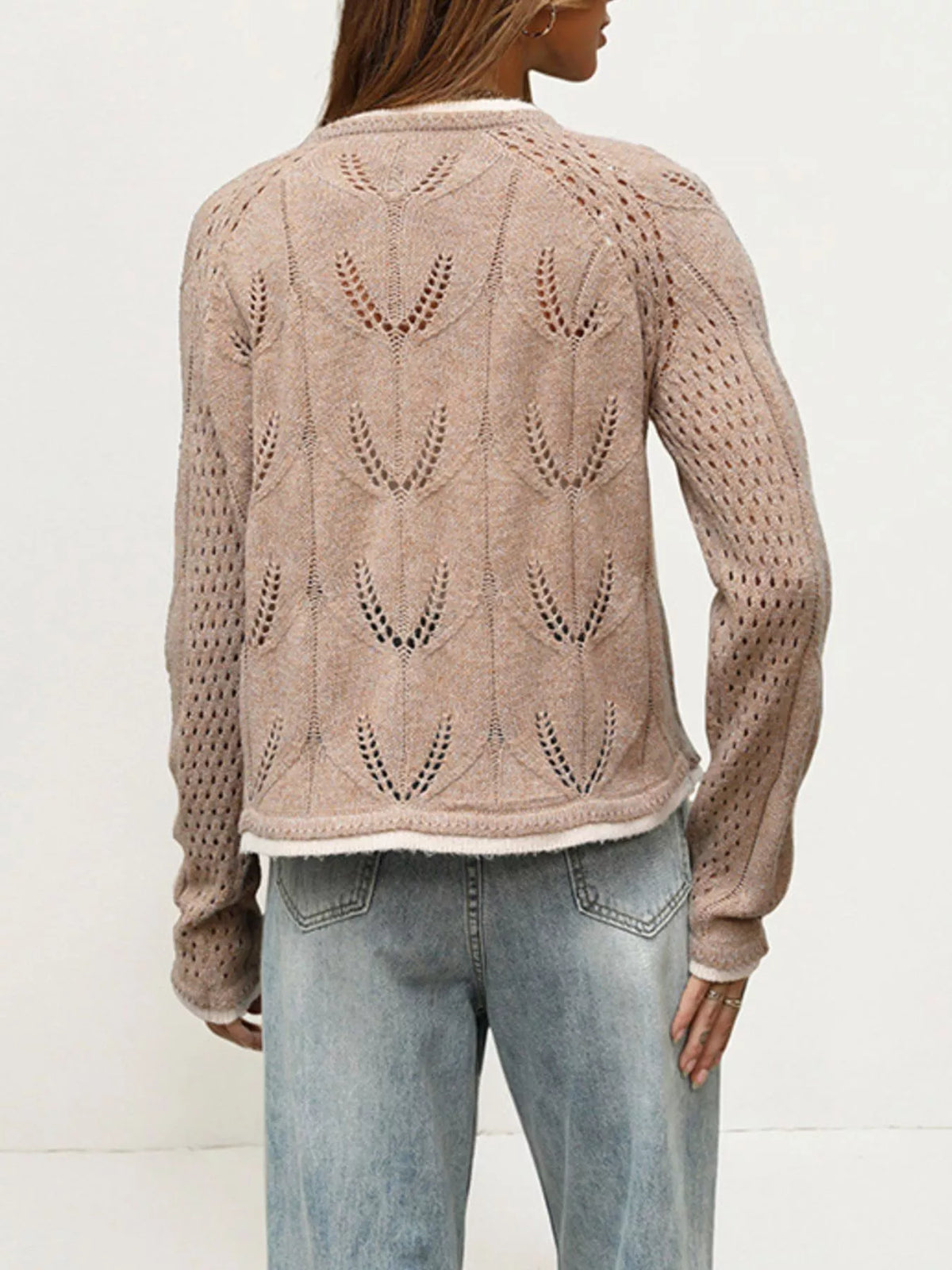 Hollow-Out Knit Button-Down Cardigan
