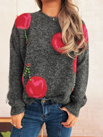 Contrast Cherry Round Neck Sweater