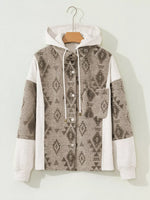 Western Aztec Print Color Block Patchwork Drawstring Hooded Shacket