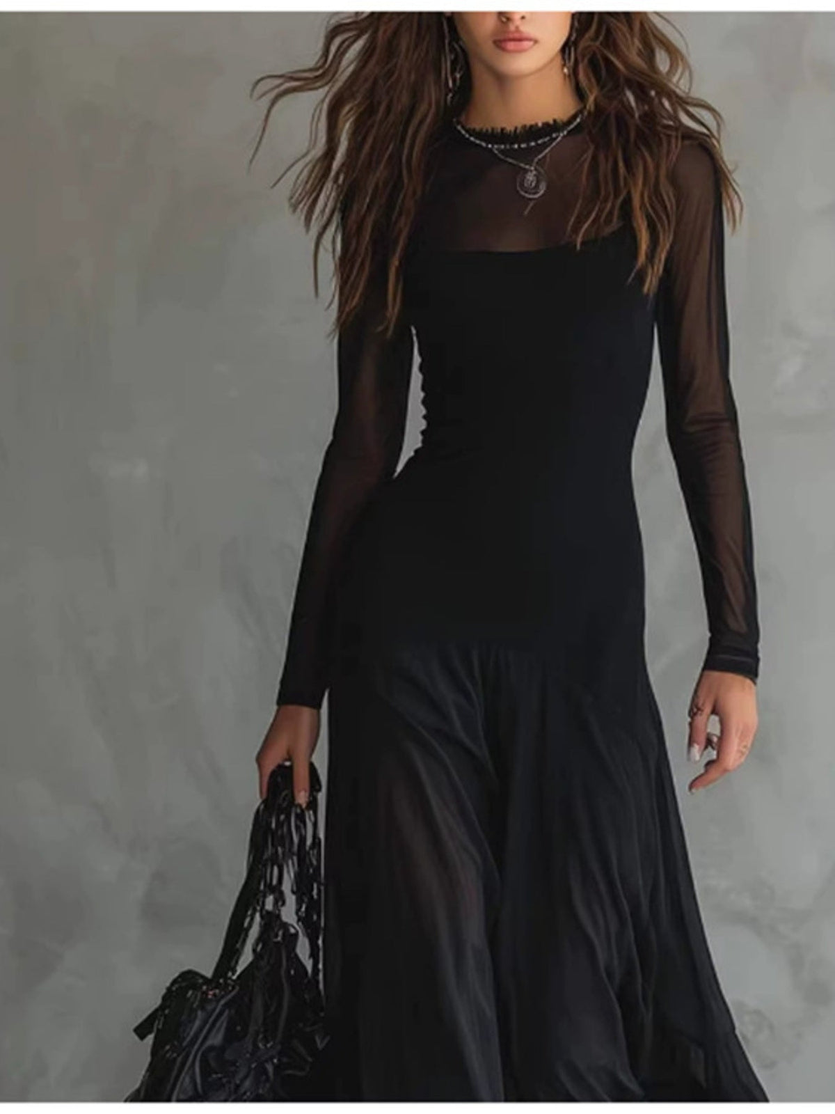 Sheer Mesh Maxi Dress Two-Piece Set