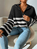 Striped Half Zip Cropped Sweater