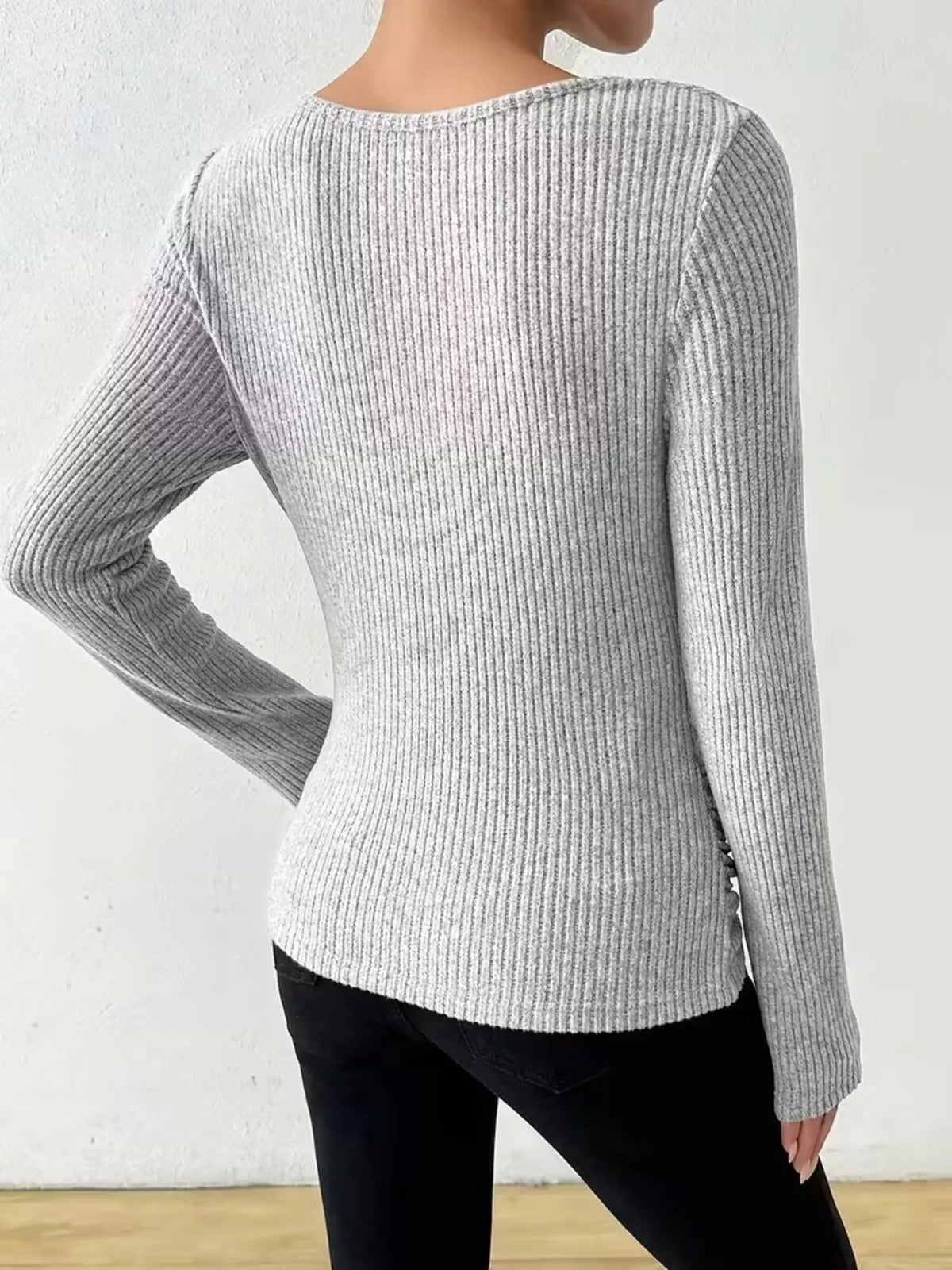 Cowl Neck Ribbed Long Sleeve Sweater