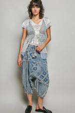 POL Subtle Stripe Pattern Cross-Back String Top with Center Tie Detail