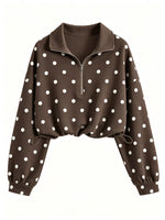 Polka Dot Half Zip Cropped Sweatshirt
