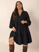 Plus Size Button Front Balloon Sleeve Dress