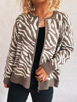 Zebra Print Zip Up Cardigan
