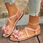 Bow-Decor Crisscross Ankle Strap Sandals