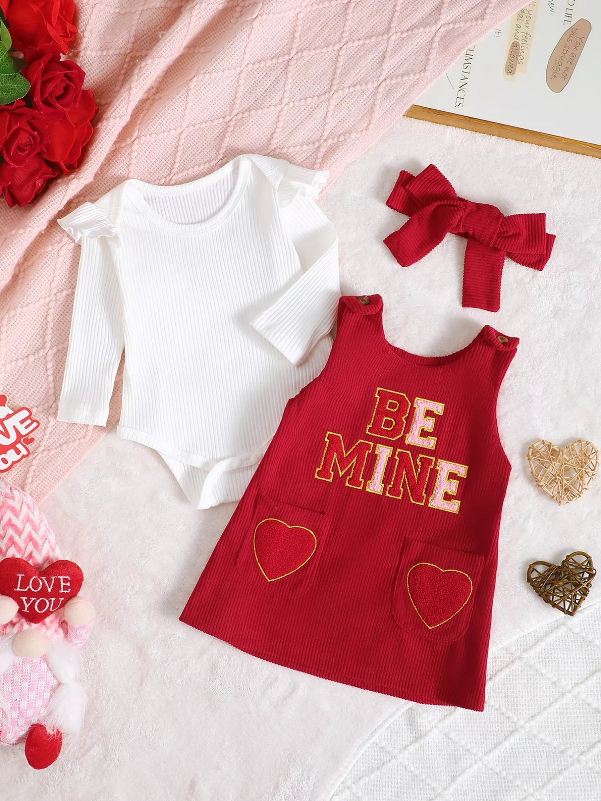 Children's Ruffled Bodysuit and Dress Set with Headband