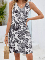 Floral Print V-Neck Crochet Back Mini Dress