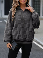 Cozy Checkered Fleece Quarter Zip Sweatshirt