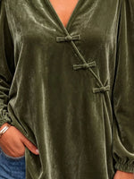 Chinese-Style Knot Buttons Velvet Blouse