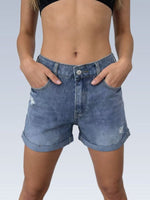 Ripped High-Waisted Denim Shorts