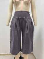 Smocked Wide-Leg Capri Pants