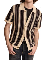 Men's Plus Size Striped Button Up Short Sleeve Cardigan