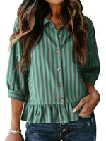 Striped Ruffle Hem Button-Down Shirt