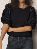 Contrast Stitches Detail Half Sleeve Blouse