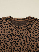 Striped Trim Leopard Long Sleeve Top Drawstring Pant Set