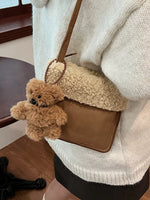 Teddy Bear Charm Plush Trim Crossbody Bag