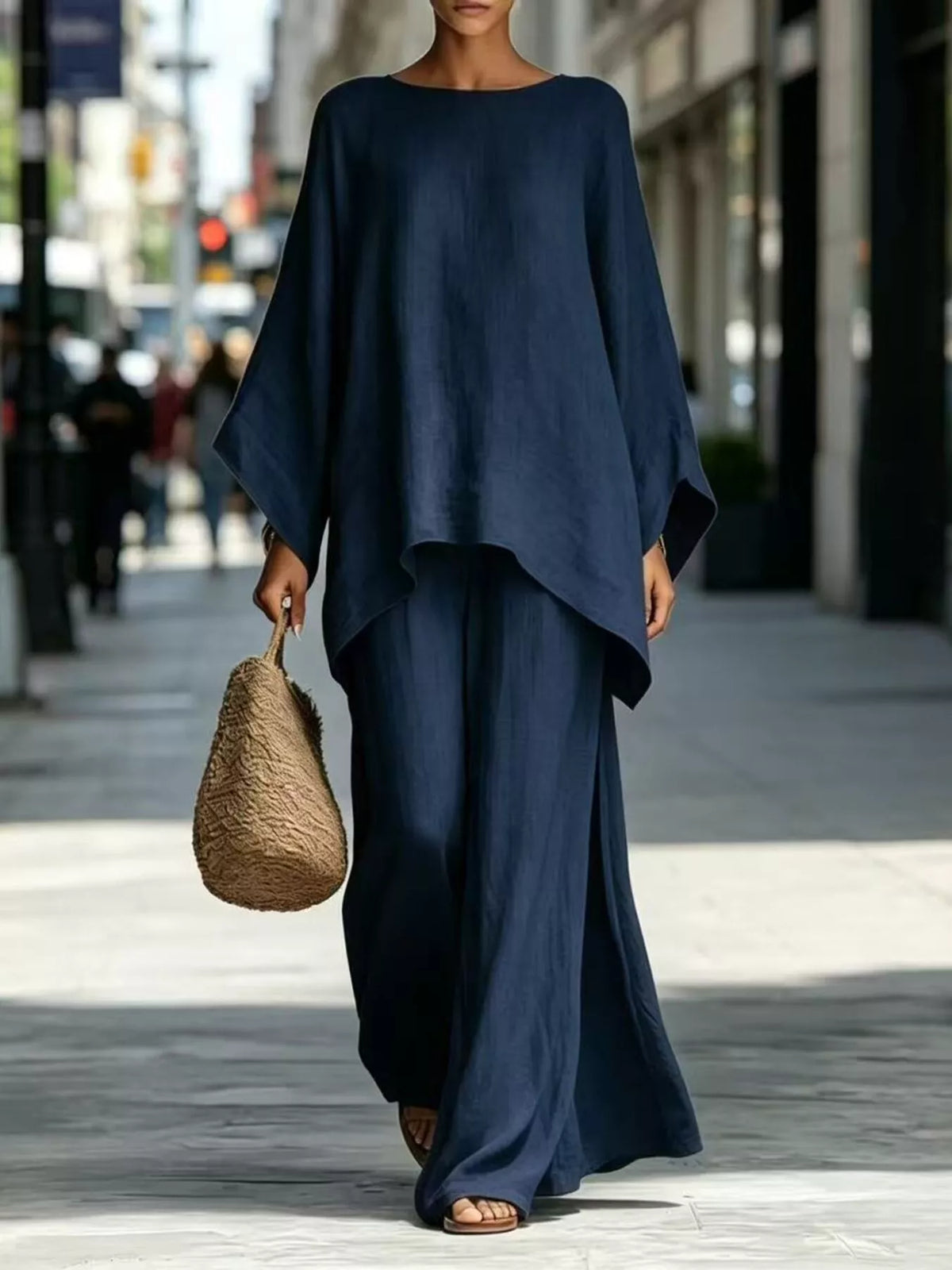 Full Size Batwing Sleeve Top and Wide-Leg Pants Set Plus Size