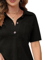 Waffle-Knit Short Sleeve Polo Shirt