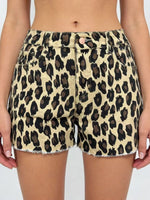 Leopard Print High-Waisted Denim Shorts