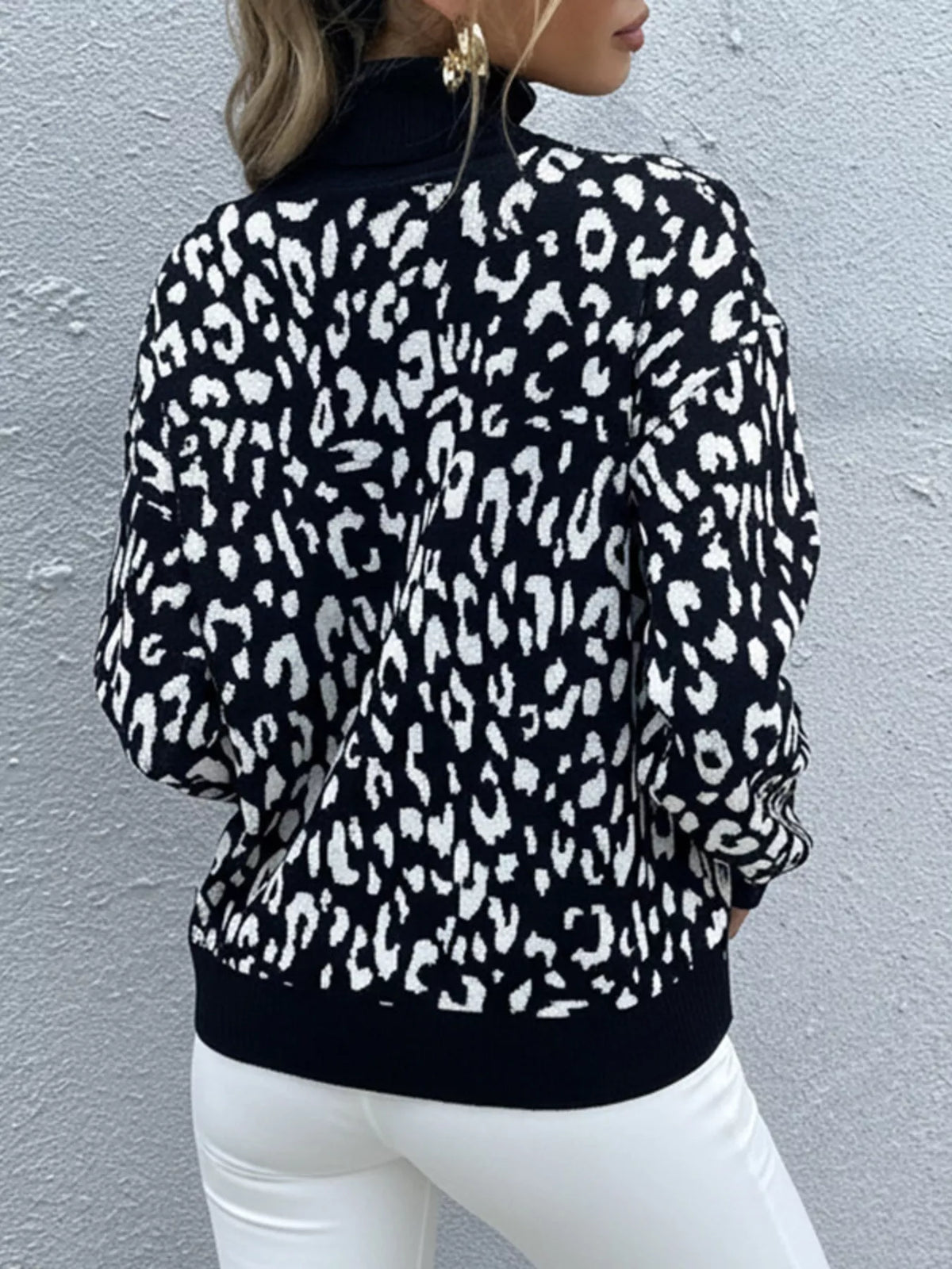 Leopard High Neck Pullover Sweater