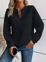 Quilted Texture Long Sleeve Sweatshirt with Notched Neck