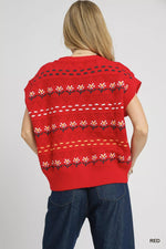 Umgee Button-Down Knit Vest with Floral Pattern