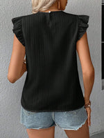 Ruffled Round Neck Cap Sleeve Blouse