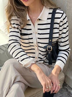 Striped Button-Down Knit Cardigan