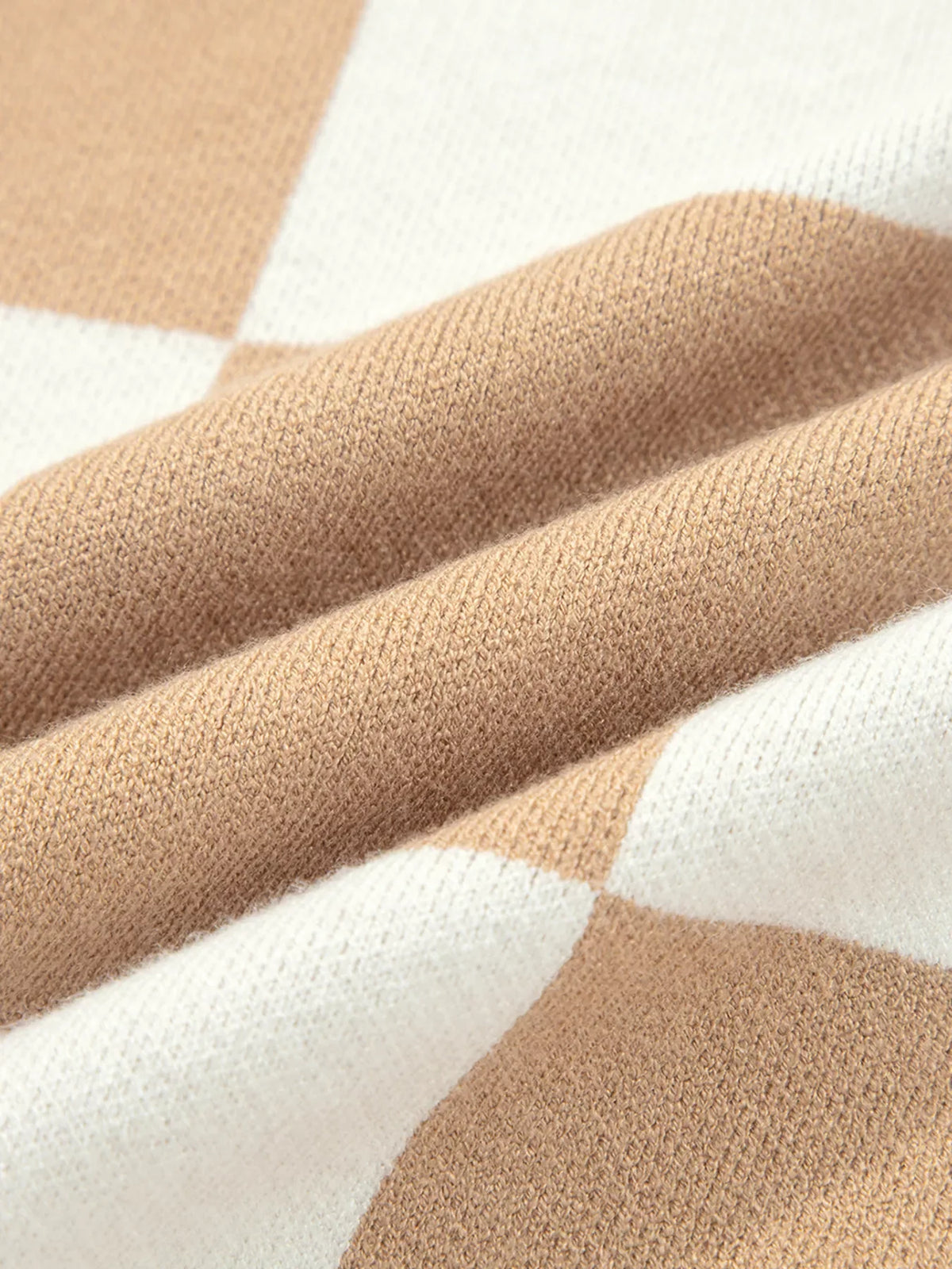 Checkered Pattern Loose Drop Shoulder Half Sleeve Sweater
