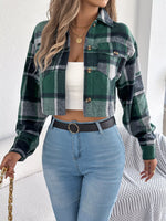 Plaid Button Up Cropped Jacket