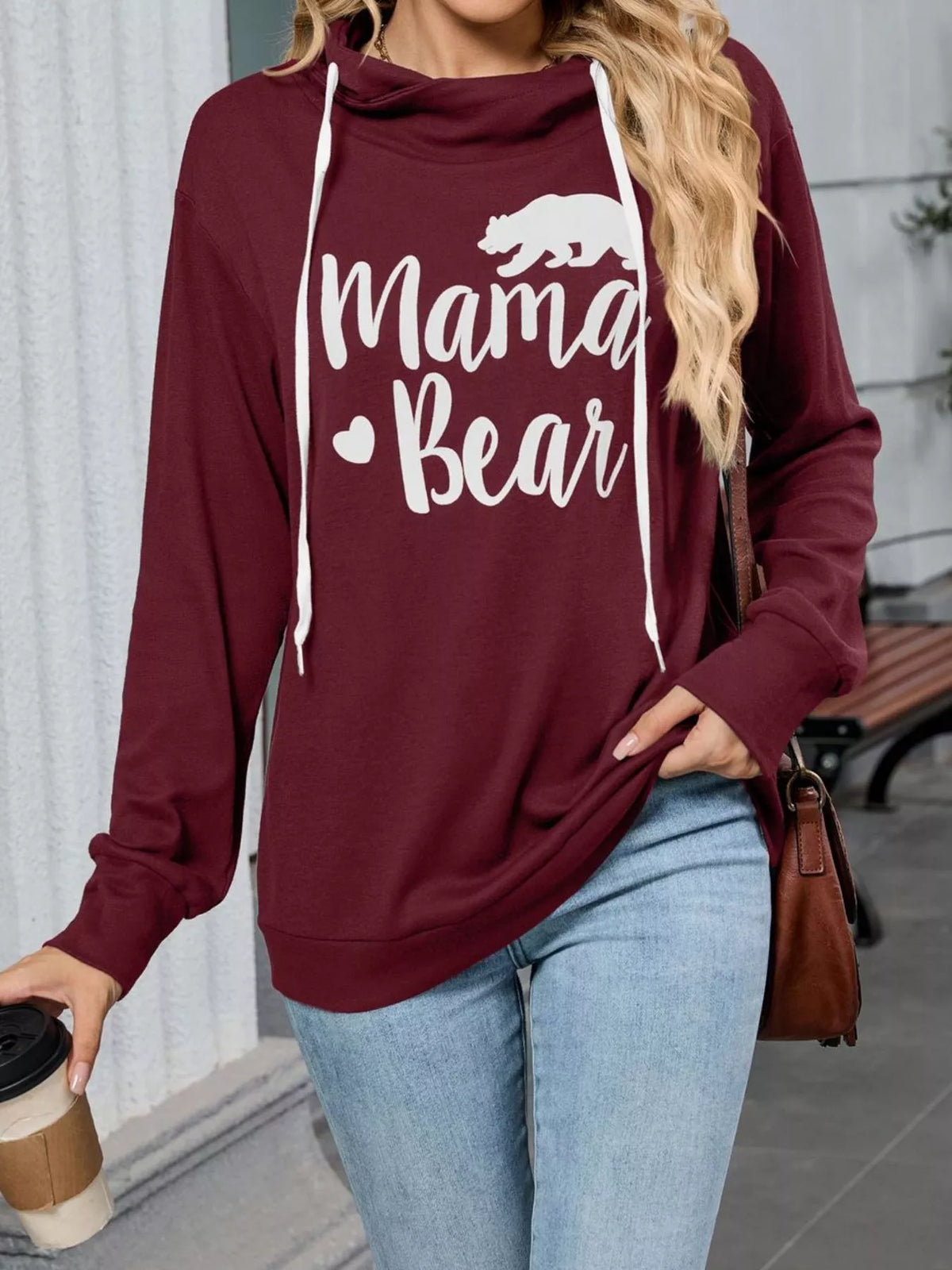 Contrast Letter Graphic Drawstring Long Sleeve Hoodie