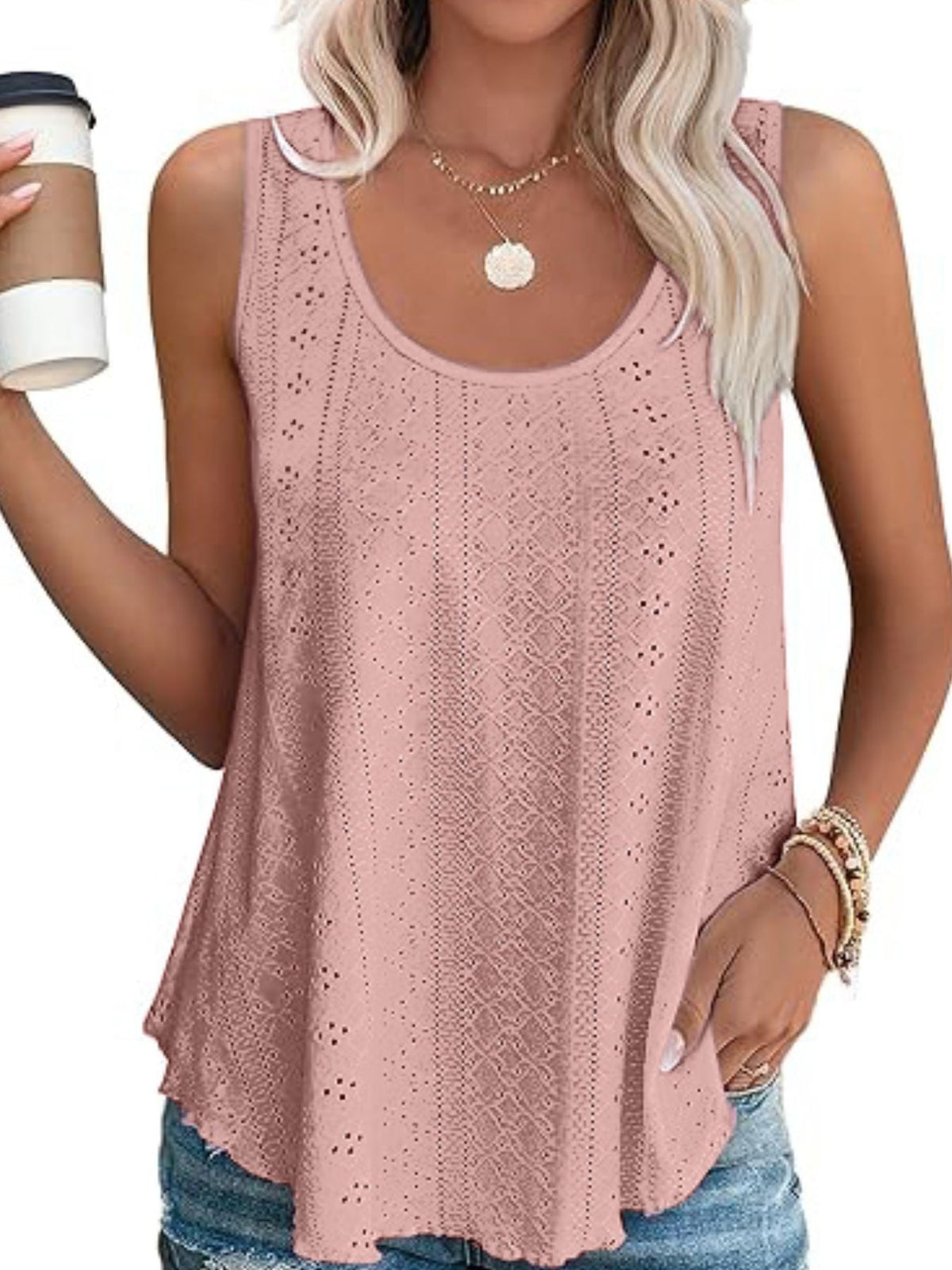 Eyelet Scoop Neck Tank