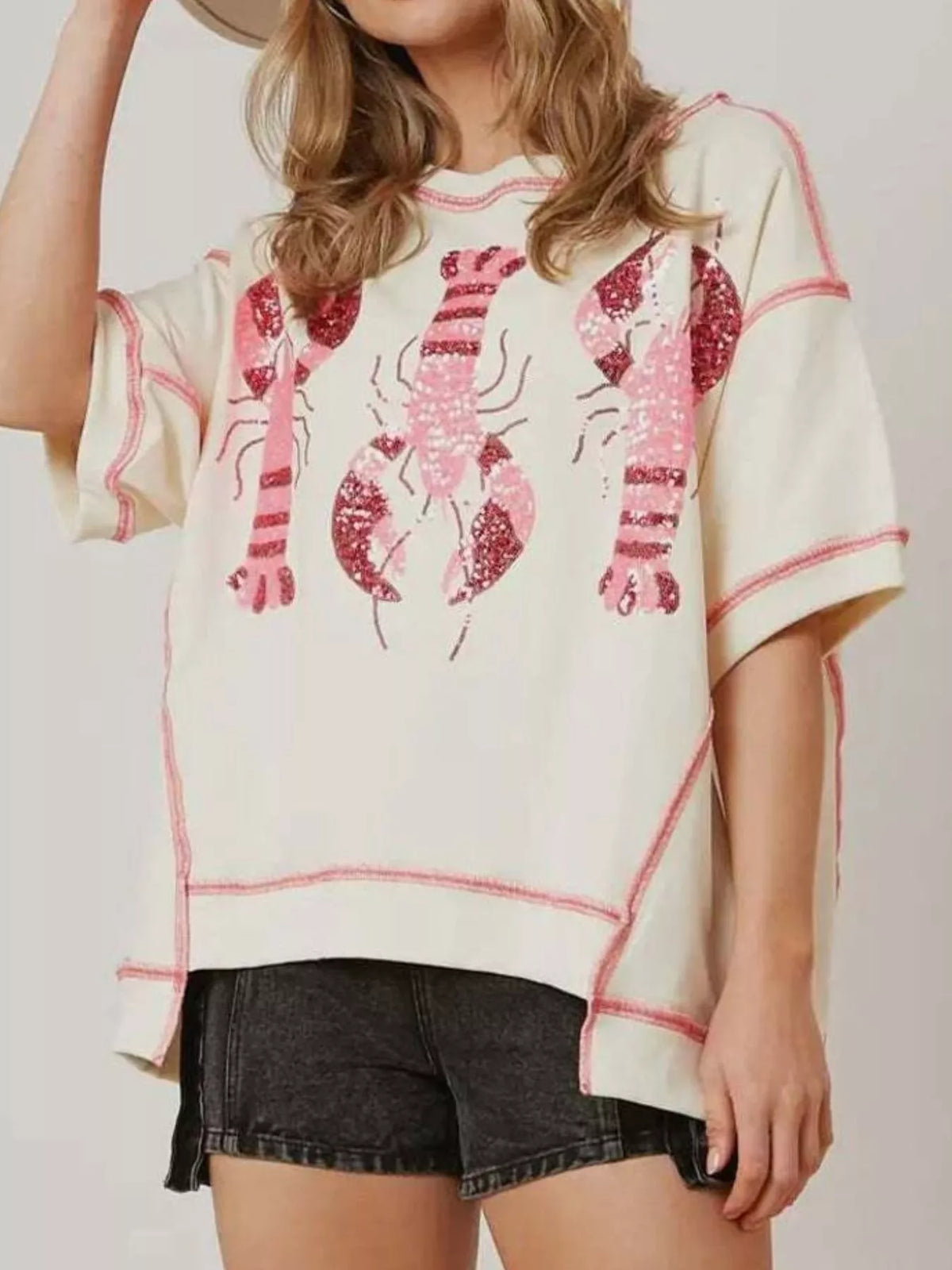 Sequin Lobster Half Sleeve T-Shirt